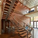 maple thick tread floating stair in powder coat silver